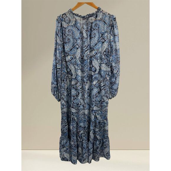 JULIA JORDAN New Boho Long Sleeve Fairy Dress 2XL Blue Paisley - Picture 2 of 9